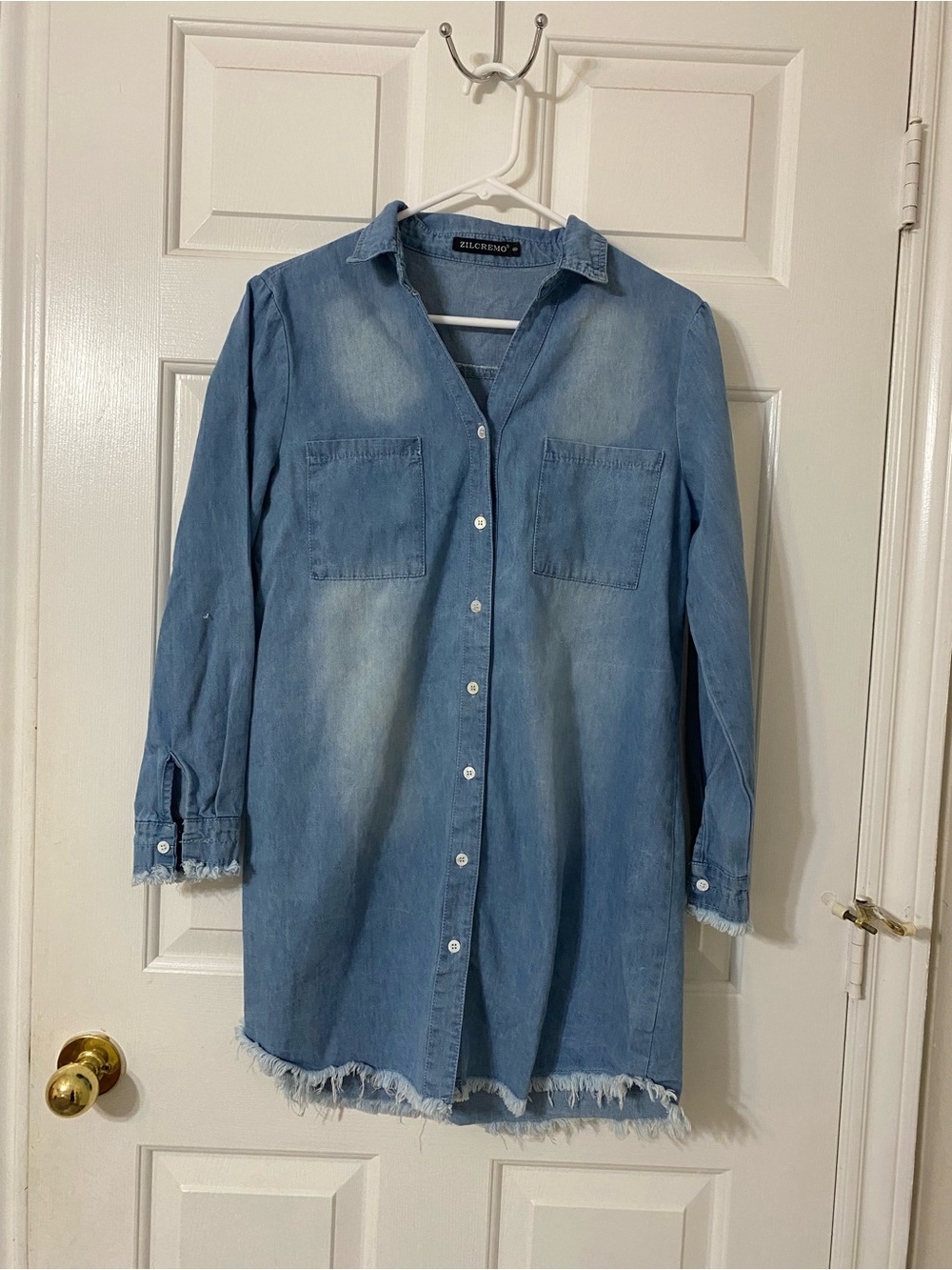 Zilcremo Men’s Light Blue Denim Button-Up Dress